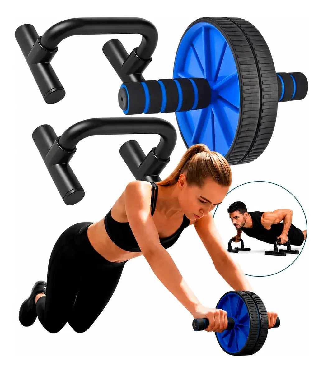 Kit Ginastica Rodinha Abdominal + Suporte Barra De Flexão