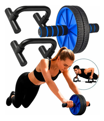Kit Ginastica Rodinha Abdominal + Suporte Barra De Flexão
