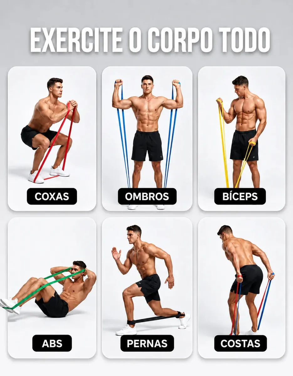 Kit 20 Itens Esportivos Para Treino Em Casa Academia Fitness Funcional Com Elásticos Extensor Puxadores Massageador Faixas Elásticas Mini Band P/ Exercícios Ginástica Fisioterapia Topsand Activewear