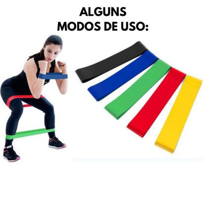 Kit de 5 Mini Faixas Elásticas Ideal p/ Exercício/Academia/Treino/Funcional/Mobi