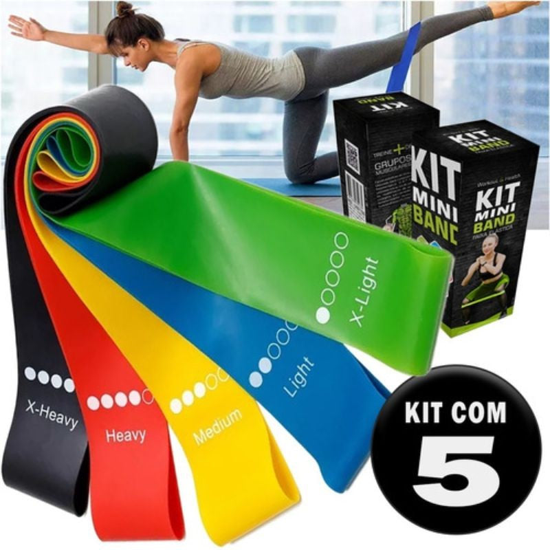 Kit de 5 Mini Faixas Elásticas Ideal p/ Exercício/Academia/Treino/Funcional/Mobi